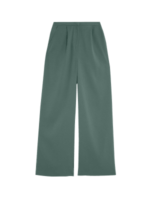 

Womens M&S Collection Satin Pleat Front Wide Leg Trousers - Smokey Green, Smokey Green