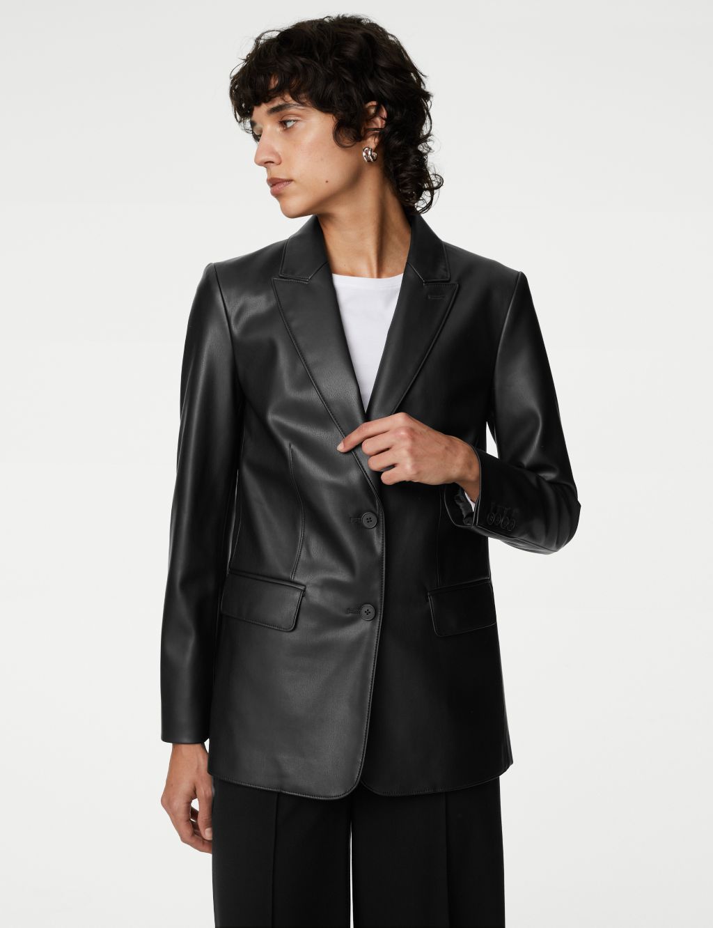 Faux Leather Tailored Single Breasted Blazer image 5