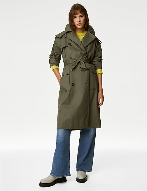 Marks And Spencer Womens M&S Collection Pure Cotton Stormwear Longline Trench Coat - Hunter Green, Hunter Green