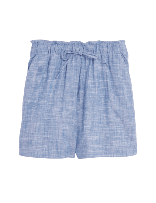 

M&S Collection Pantalón corto con lino de cintura altaWomens - Chambray, Chambray