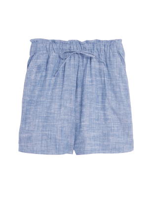 

Womens M&S Collection Linen Blend High Waisted Shorts - Chambray, Chambray