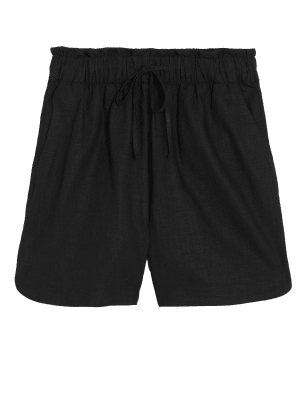 

Womens M&S Collection Linen Blend High Waisted Shorts - Black, Black