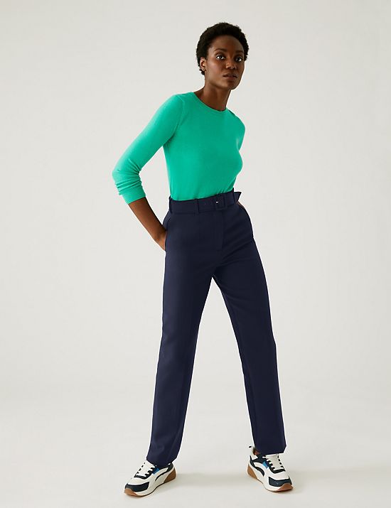 Belted Straight Leg Trousers