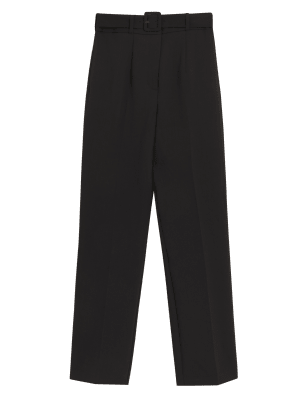 

Womens M&S Collection Belted Straight Leg Trousers - Black, Black