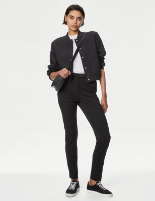 M&S Womens Slim Fit Ankle Grazer Trousers - 6LNG - Black, Black,Navy