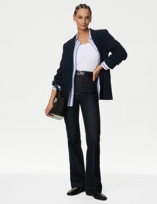 Marks And Spencer Womens M&S Collection Relaxed Ruched Sleeve Blazer - Navy, Navy