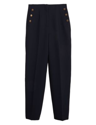 

Womens M&S Collection Button Detail Tapered Ankle Grazer Trousers - Midnight Navy, Midnight Navy