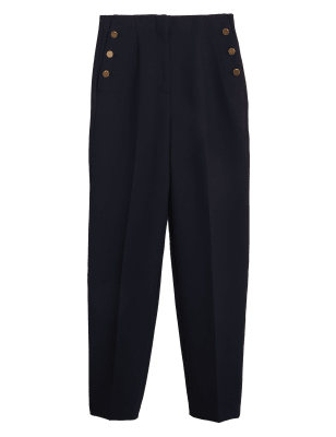 

Womens M&S Collection Button Detail Tapered Ankle Grazer Trousers - Midnight Navy, Midnight Navy