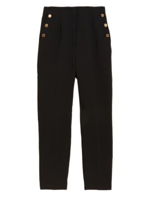 

Womens M&S Collection Button Detail Tapered Ankle Grazer Trousers - Black, Black