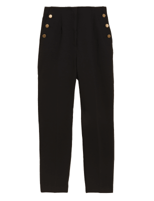 

Womens M&S Collection Button Detail Tapered Ankle Grazer Trousers - Black, Black