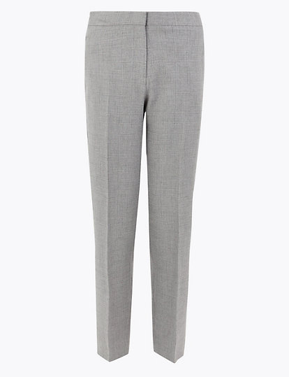 Checked Straight Leg Ankle Grazer Trousers
