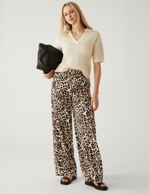 Animal print clearance wide leg trousers