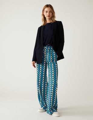 Printed Drawstring Wide Leg Trousers M&S Collection M&S