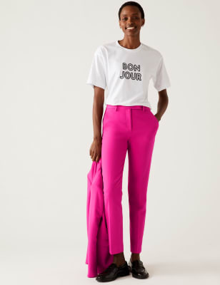 

Womens M&S Collection Crepe Slim Fit Ankle Grazer Trousers - Bright Pink, Bright Pink