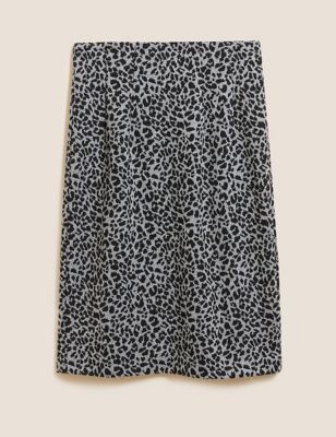 M&S Womens Jersey Animal Jacquard Knee Length Skirt