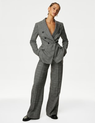

Womens M&S Collection Karierte Hose mit weitem Bein und Nahtdetails - Grey Mix, Grey Mix