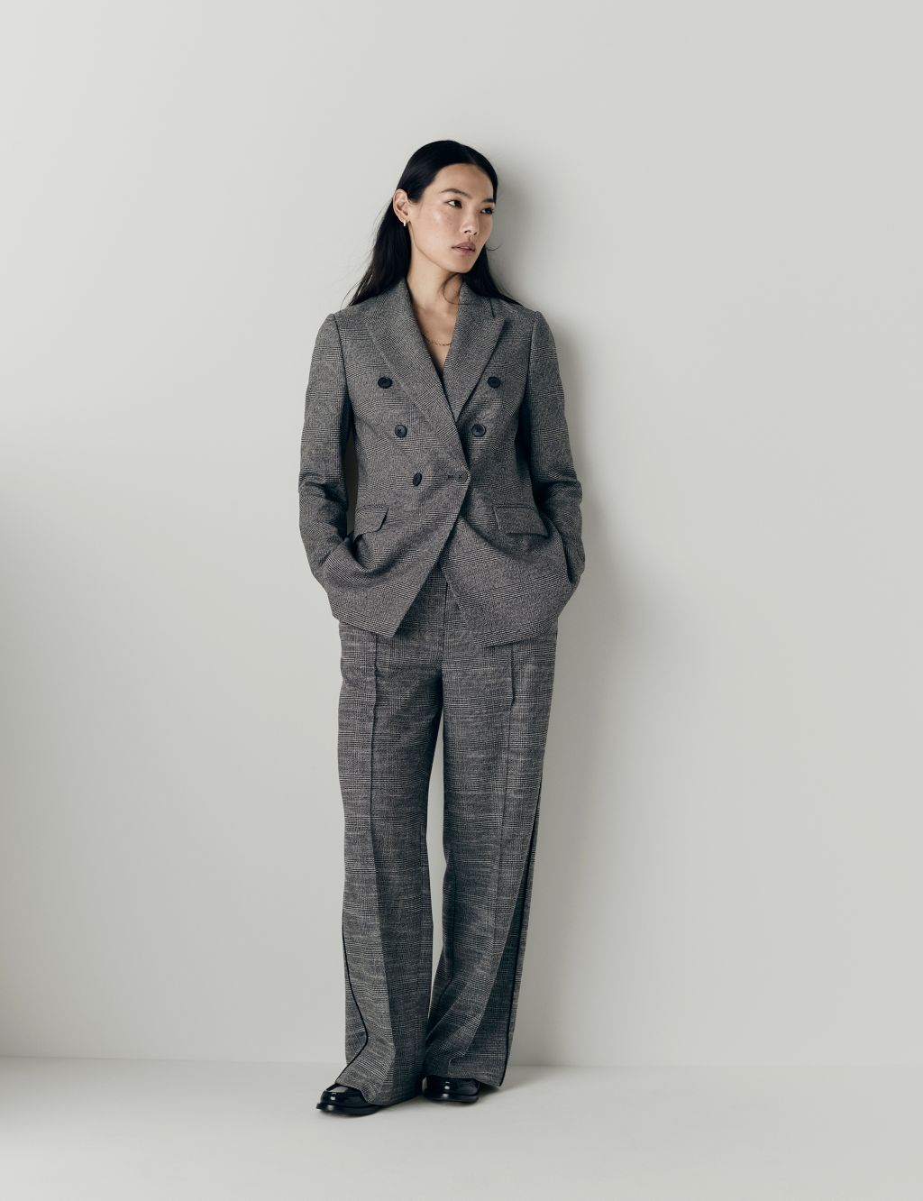 Checked Seam Detail Wide Leg Trousers image 3