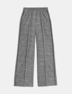 Checked Seam Detail Wide Leg Trousers