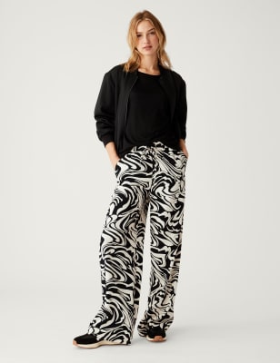 

Womens M&S Collection Gemusterte Hose mit geradem Bein und Kordelzug - Black Mix, Black Mix