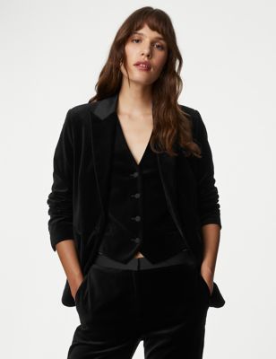 

Womens M&S Collection Cotton Rich Velvet Tailored Blazer - Black, Black
