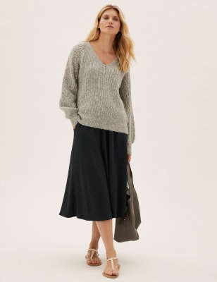 

Womens M&S Collection Striped Midi Circle Skirt - Charcoal Mix, Charcoal Mix