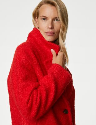 

Womens M&S Collection Textured Single Breasted Coat - Poppy, Poppy