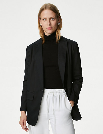 Lyocell Blend Relaxed Single Breasted Blazer