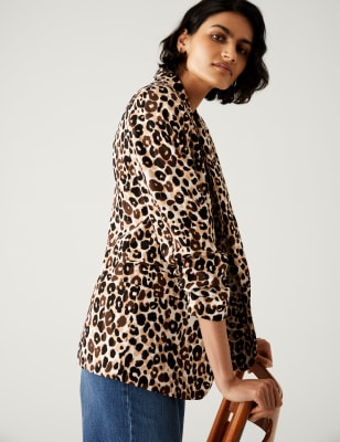 Relaxed Animal Print Ruched Sleeve Blazer