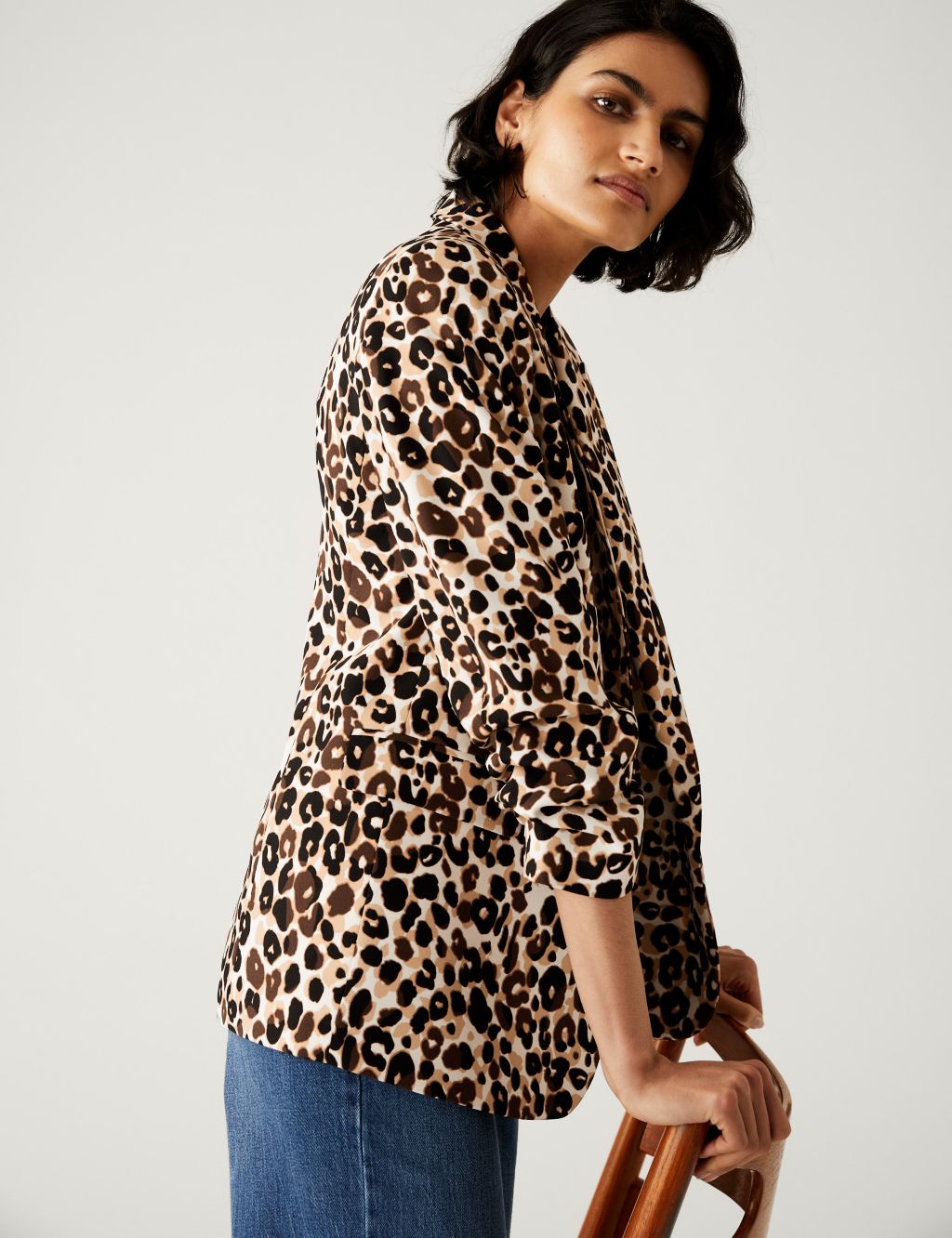 Relaxed Animal Print Ruched Sleeve Blazer image 1