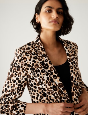 Relaxed Animal Print Ruched Sleeve Blazer