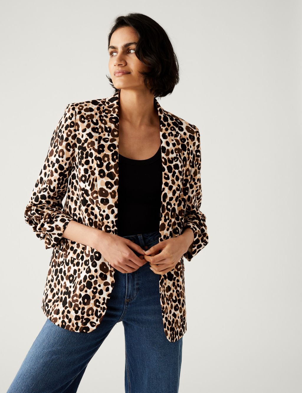 Relaxed Animal Print Ruched Sleeve Blazer image 3