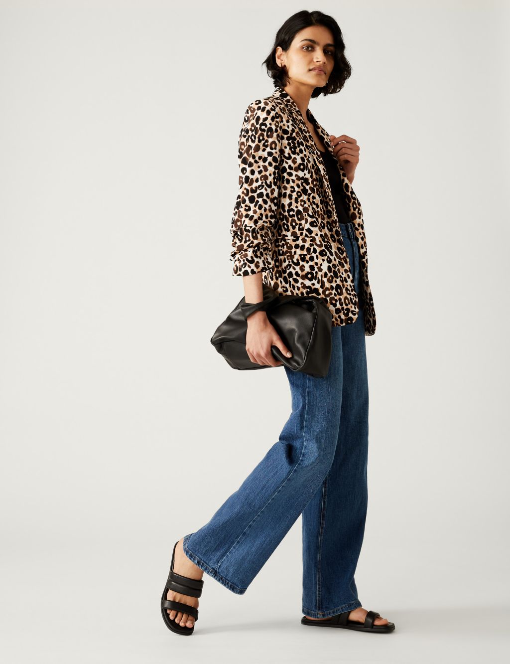 Relaxed Animal Print Ruched Sleeve Blazer image 4
