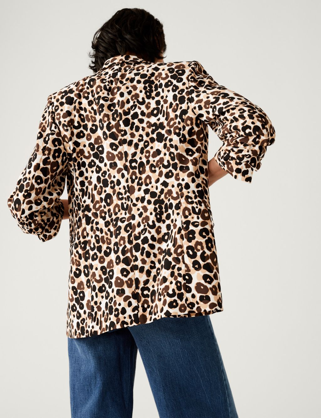 Relaxed Animal Print Ruched Sleeve Blazer image 6