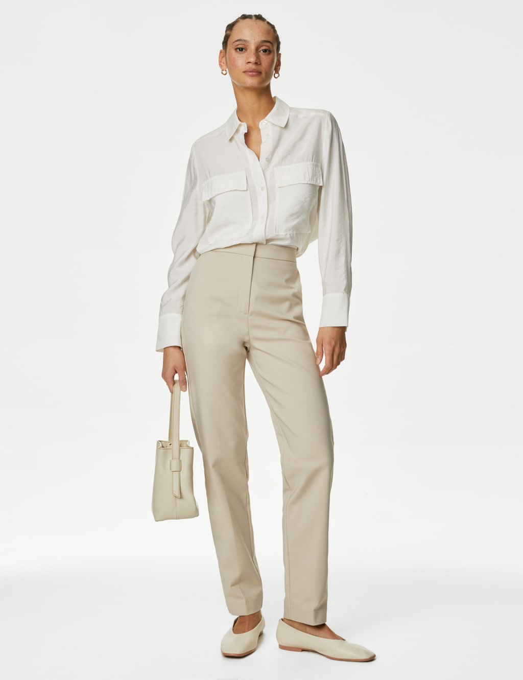 Belted Tapered Trousers - UK 6 / Beige