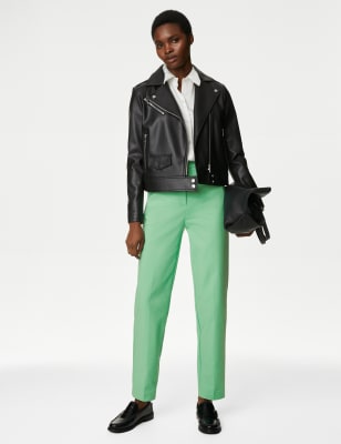 

Womens M&S Collection Schmal geschnittene, knöchellange Hose aus Baumwollmischgewebe - Leaf, Leaf