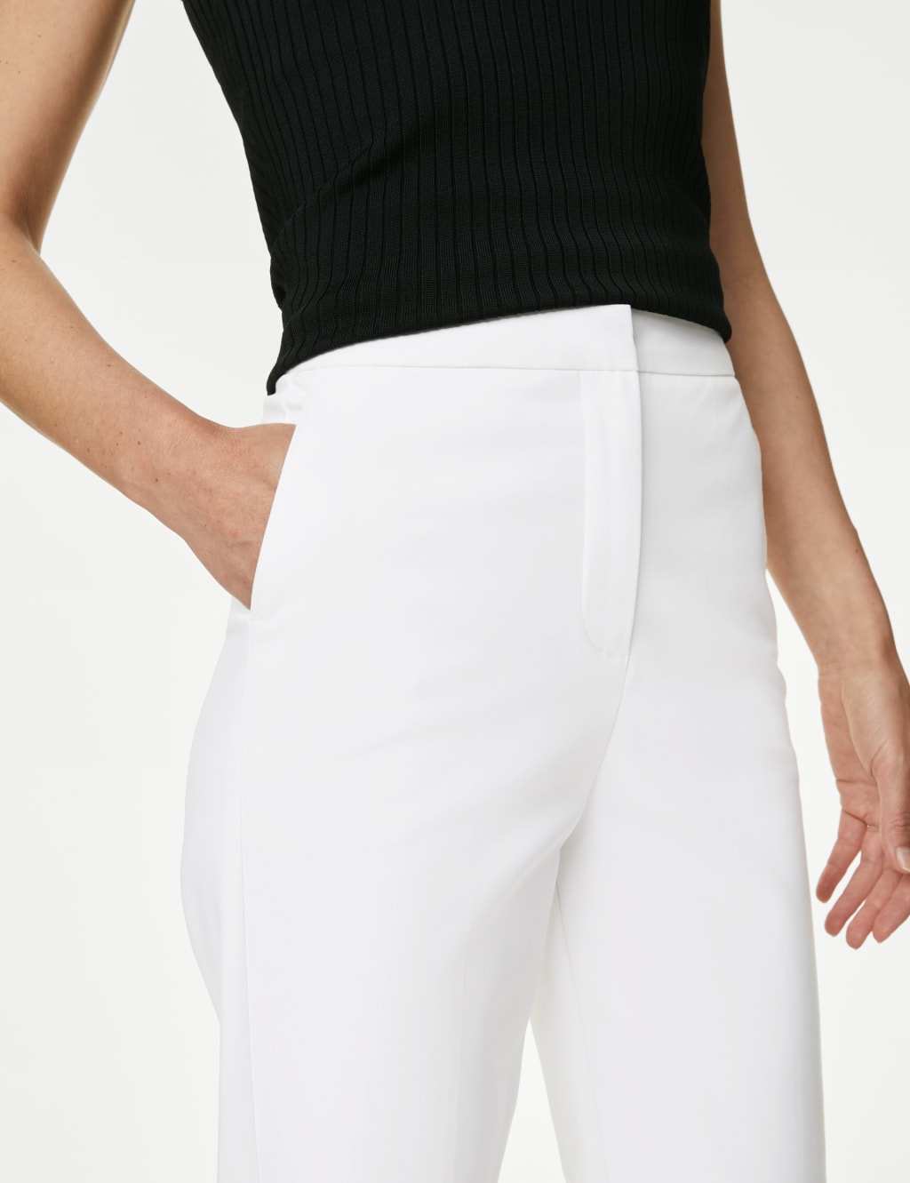 Cotton Blend Slim Fit Ankle Grazer Trousers image 3