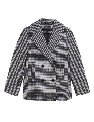 

M&S Collection Abrigo corto de pata de gallo con cuello con lanaWomens - Black Mix, Black Mix
