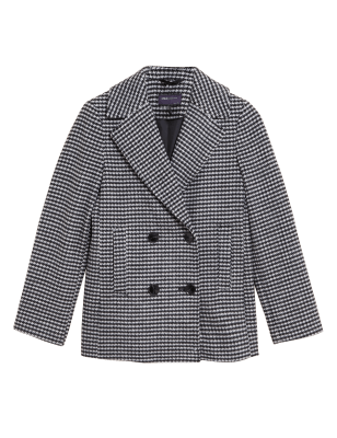 

Womens M&S Collection Dogtooth Collared Short Coat with Wool - Black Mix, Black Mix