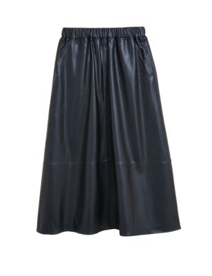 M&S Womens Faux Leather Midi A-Line Circle Skirt