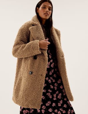 

Womens M&S Collection Zweireihiger Teddy-Mantel - Praline, Praline