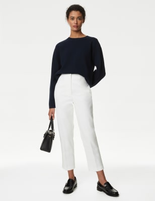 Cotton Blend Slim Fit Cropped Trousers