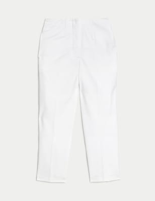 Cotton Blend Slim Fit Cropped Trousers