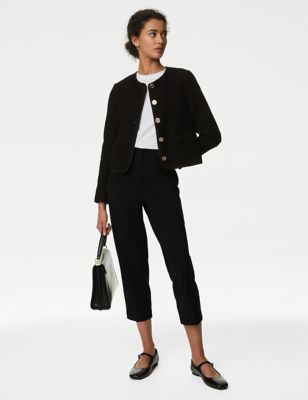 M&S Womens Cotton Blend Slim Fit Cropped Trousers - 20REG - Black, Black,Soft White,Buff,Navy,Amethy