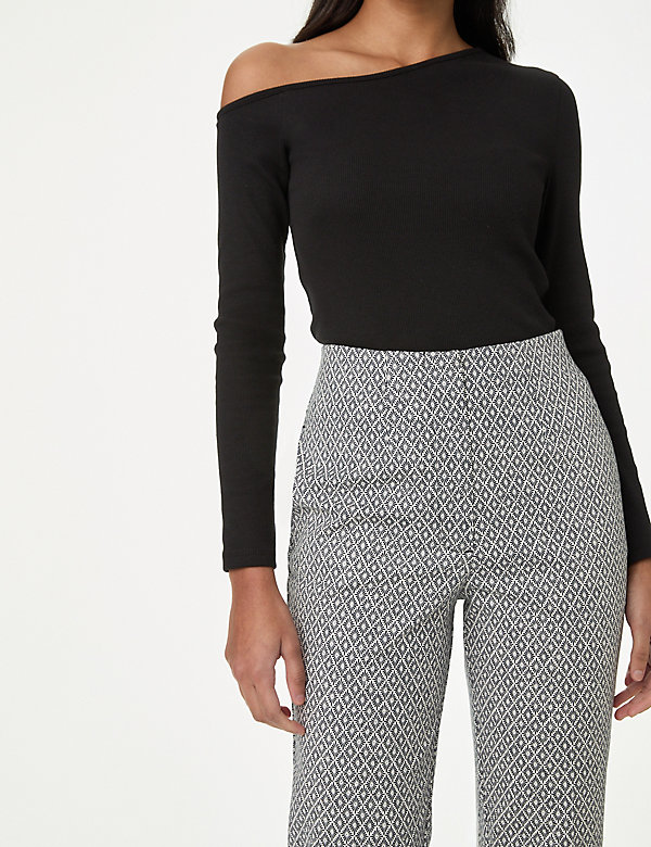 Cotton Rich Geometric Slim Fit Cropped Trousers - DK