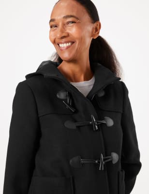 Ladies black duffle on sale coat with hood