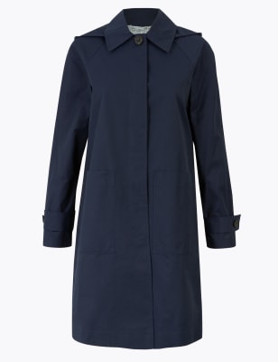 

Womens M&S Collection Car-Coat mit hohem Baumwollanteil und Kapuze - Navy, Navy