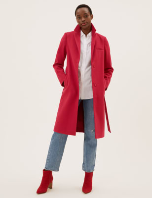 

Womens M&S Collection Belted Longline Tailored Coat - Berry Red, Berry Red