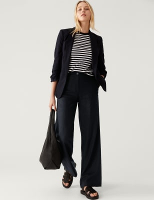 

Womens M&S Collection Hose aus Leinengemisch mit weitem Bein - Midnight Navy, Midnight Navy