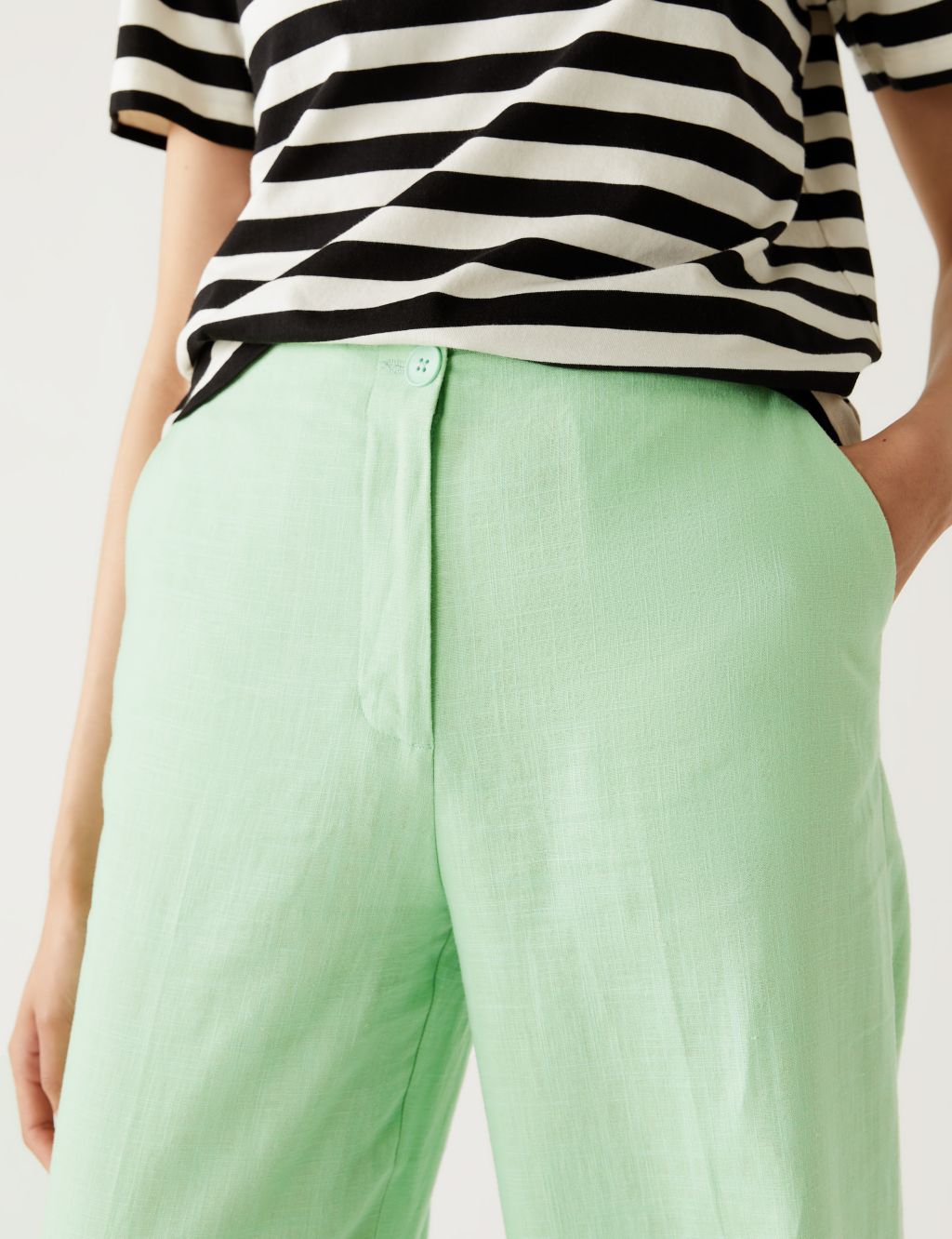 Linen Blend Wide Leg Trousers Slim image 4
