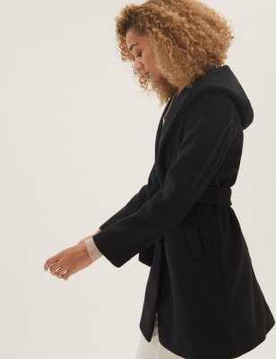 

Womens M&S Collection Coatigan mit Gürtel und Kapuze - Black, Black